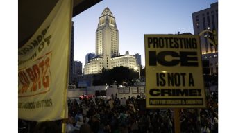 Anti-ICE protesters demonstrated again Sunday in Downtown LA