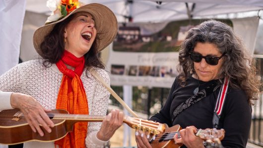She lives in quiet Topanga Canyon, but she teaches ukulele worldwide