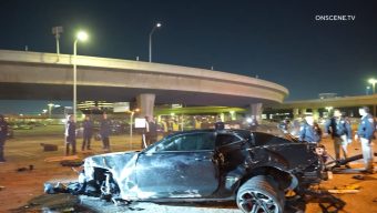 Car pursued by CHP plunges off 105 Freeway near LAX