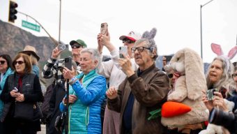 A new giant, silver bunny statue on an Altadena corner is a sign of ‘hoppy’ days ahead