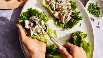 Rotisserie chicken meets grapes and pecans in a crisp romaine wrap