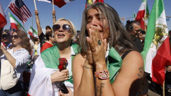 Demonstrators in LA on Sunday call for freedom for the Iranian people