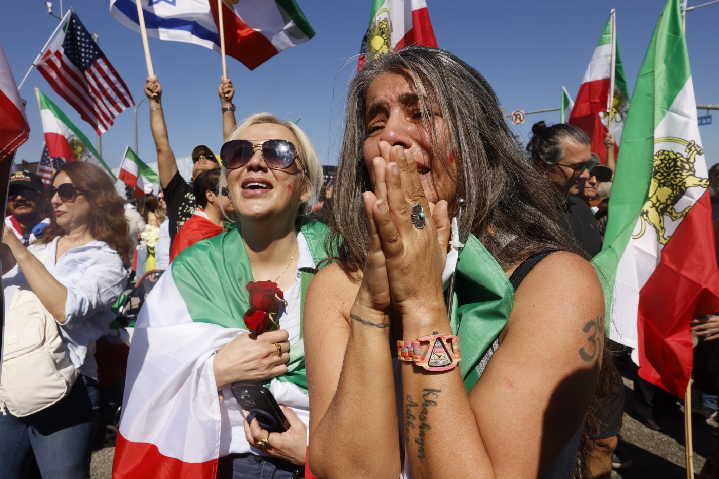 Demonstrators in LA on Sunday call for freedom for the Iranian people